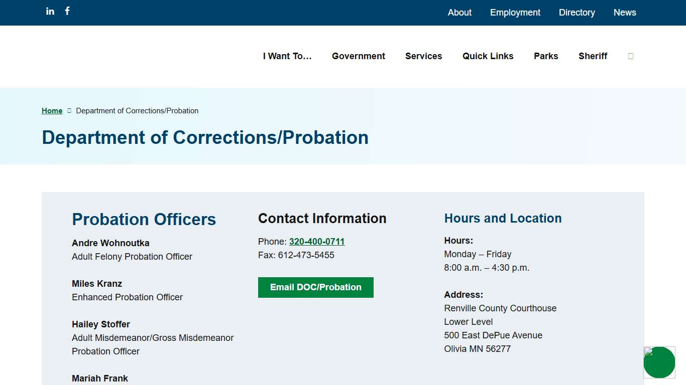 Department of Corrections/Probation - Renville County