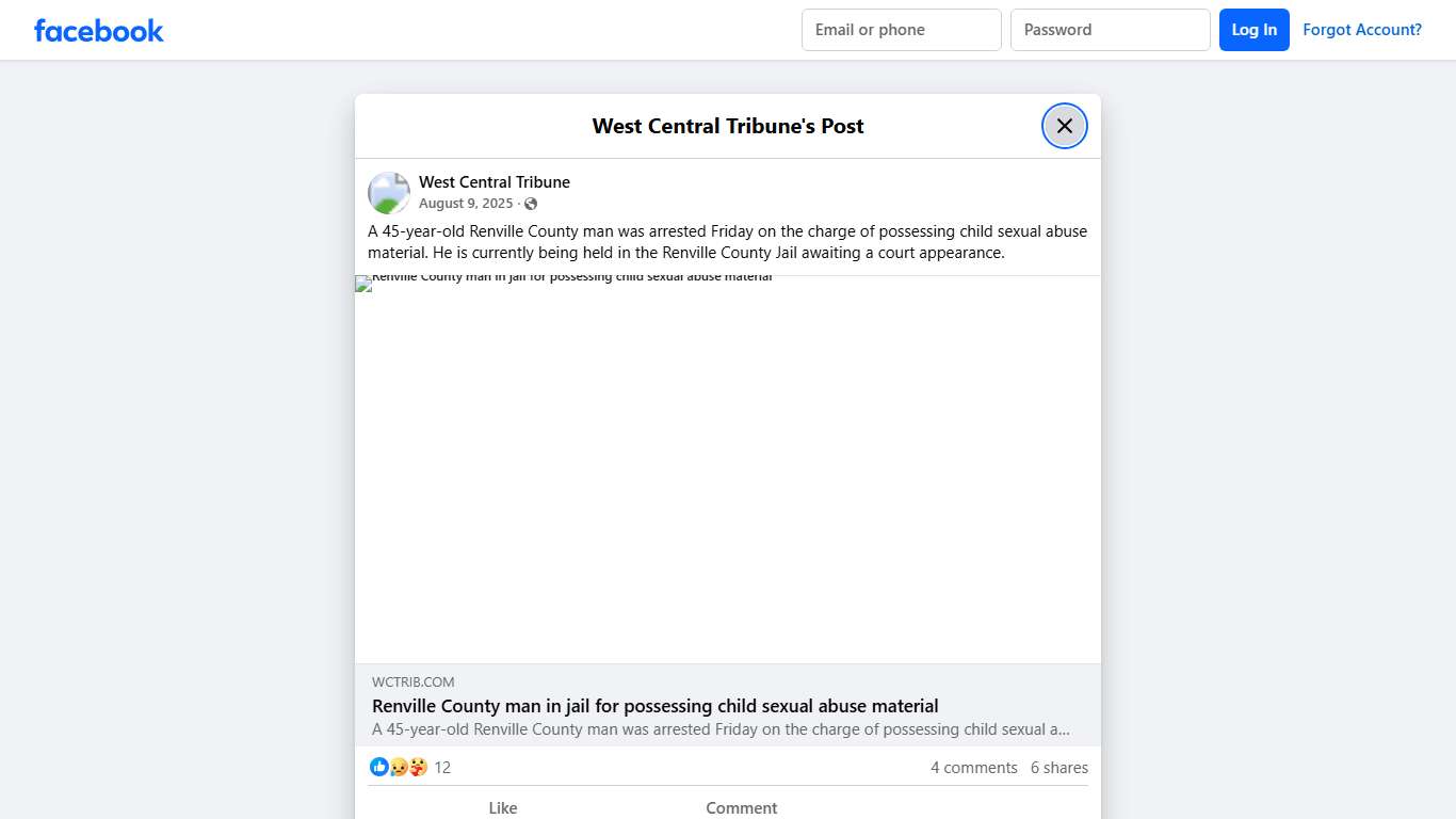 A 45-year-old Renville County man... - West Central Tribune Facebook